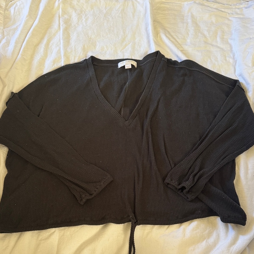 Drapey Black V-Neck Long Sleeve Women's Top